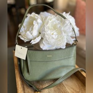 New Fossil Skylar Baguette Crossbody bag Leather Green Moss NWT